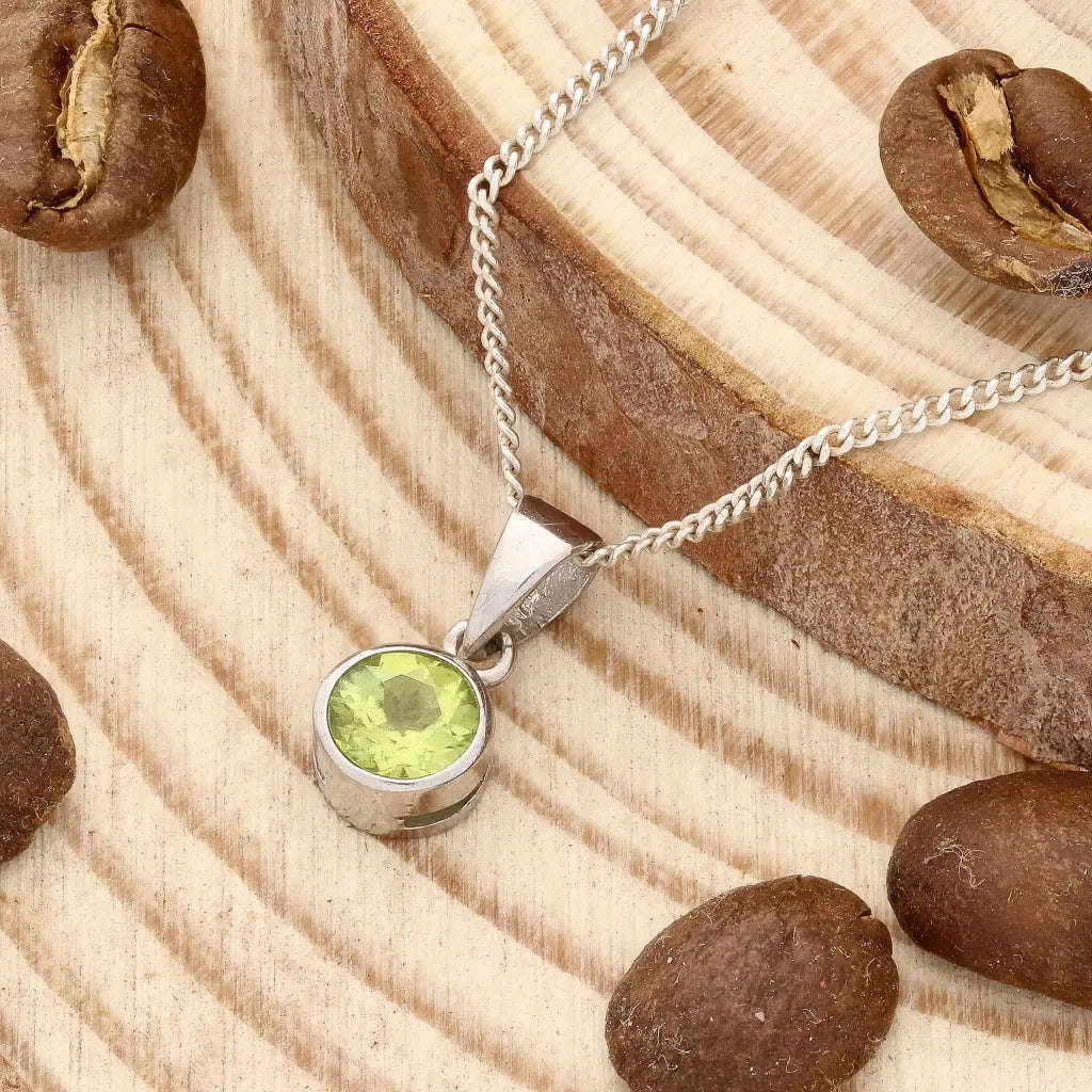 Sterling Silver Tube Set Peridot Necklace