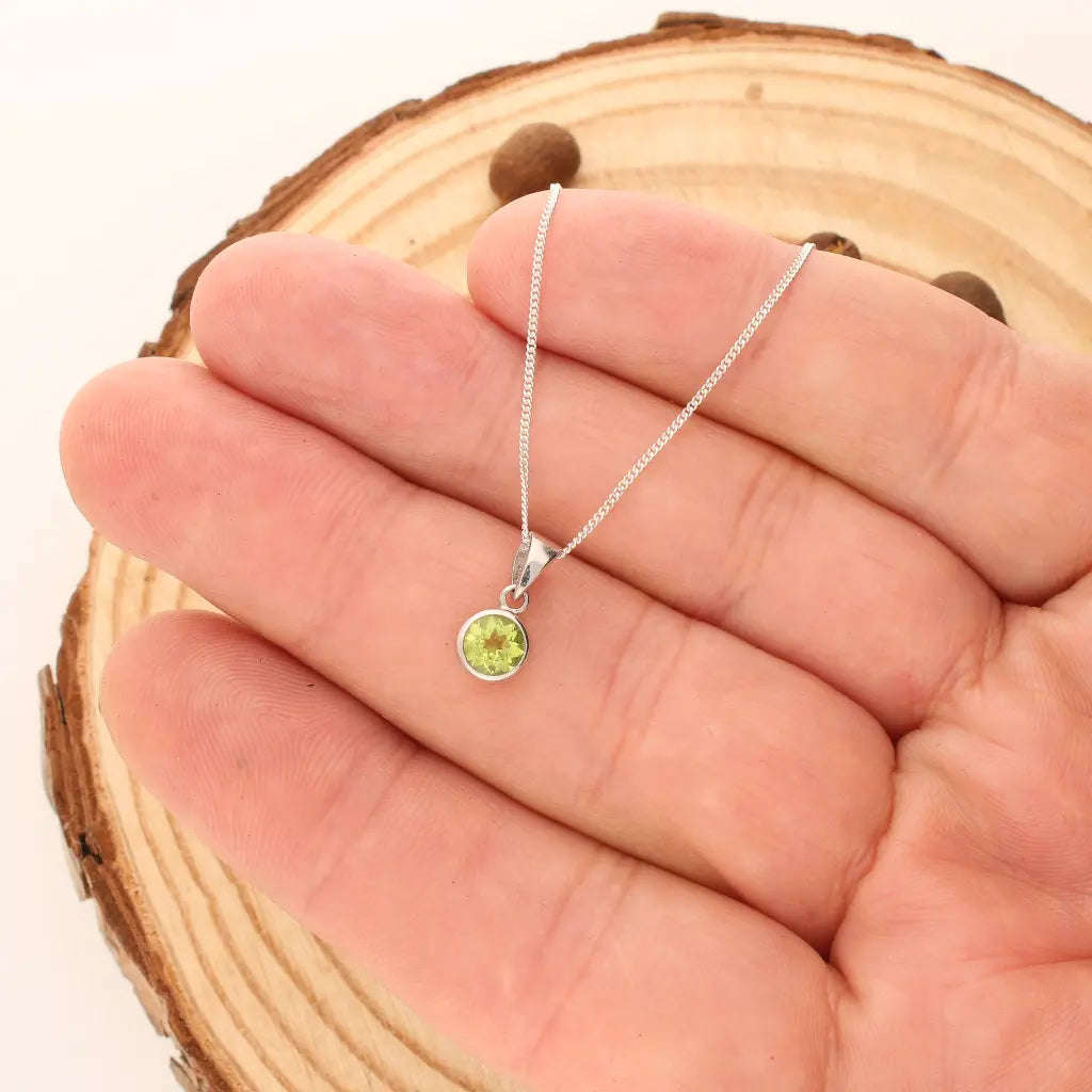 Sterling Silver Tube Set Peridot Necklace