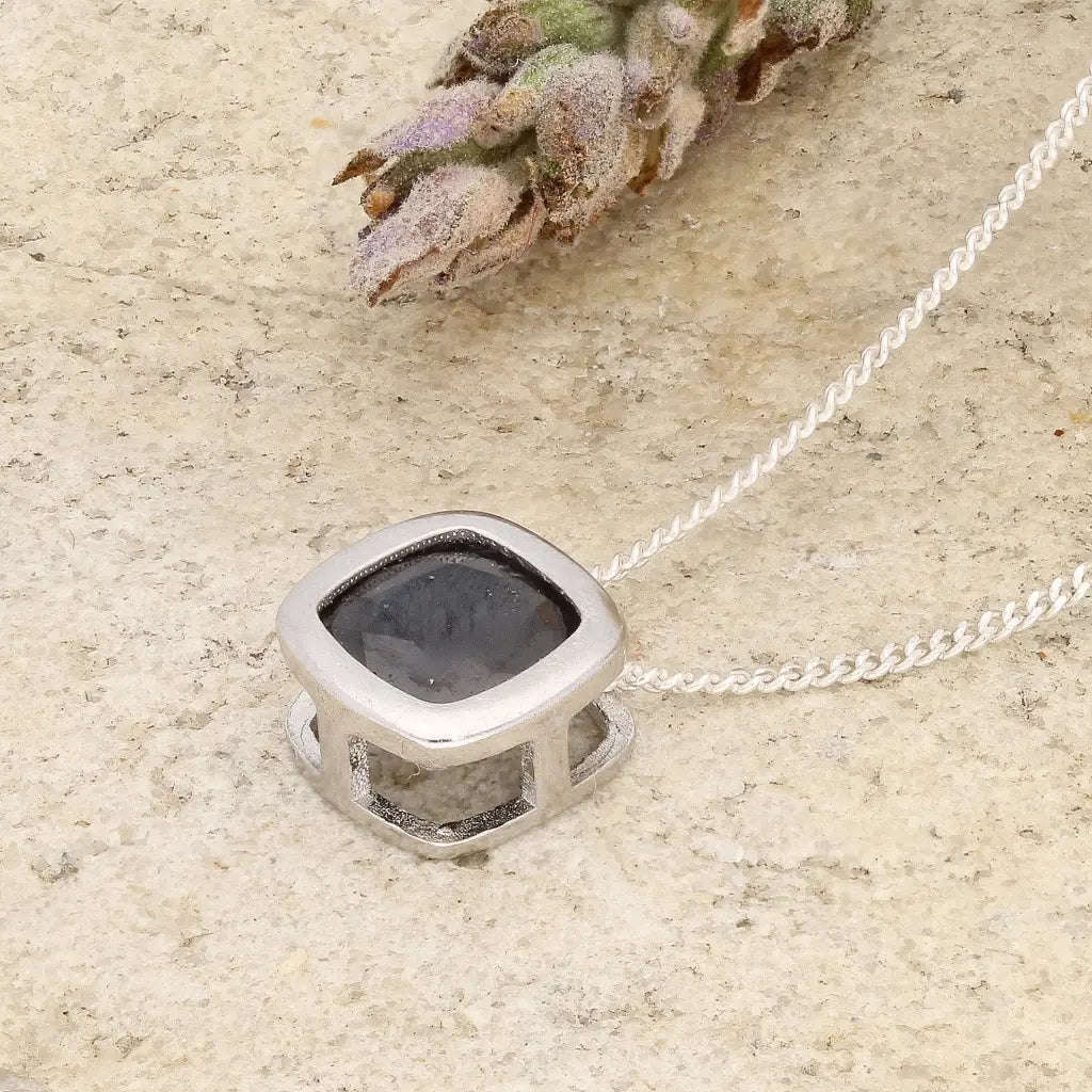 Blue Sapphire Square Slider Necklace 45cm
