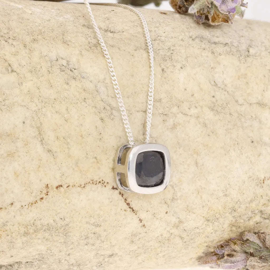Blue Sapphire Square Slider Necklace 45cm