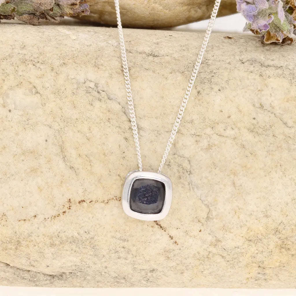 Blue Sapphire Square Slider Necklace 45cm