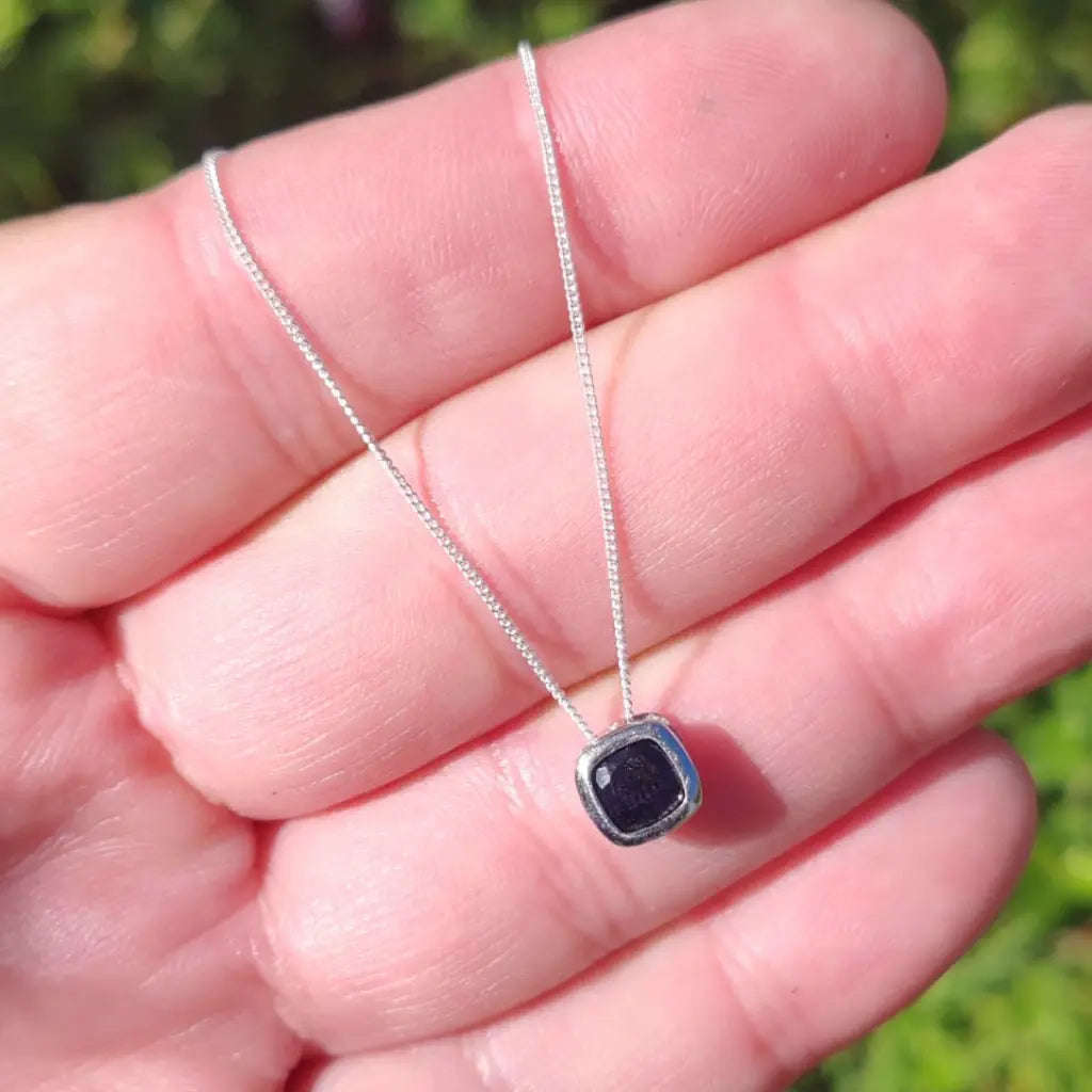 Blue Sapphire Square Slider Necklace 45cm