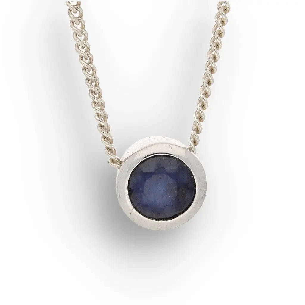 Sterling Silver Bezel Set Sapphire Solitaire Necklace