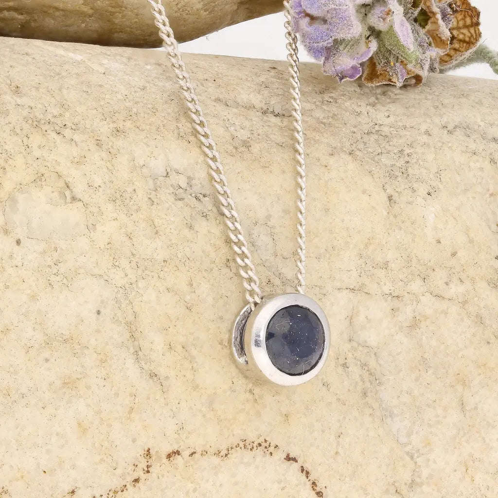 Sterling Silver Bezel Set Sapphire Solitaire Necklace