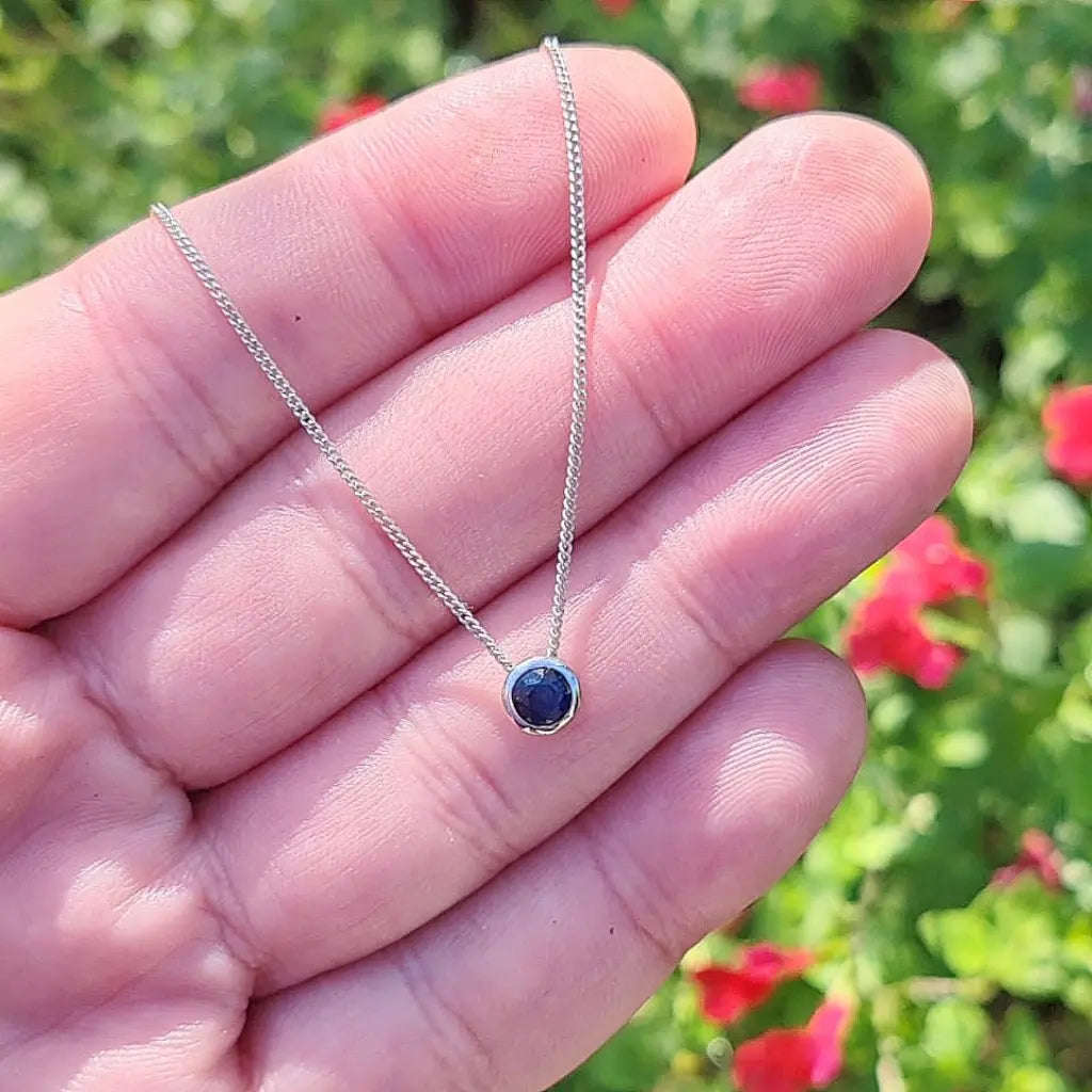 Sterling Silver Bezel Set Sapphire Solitaire Necklace