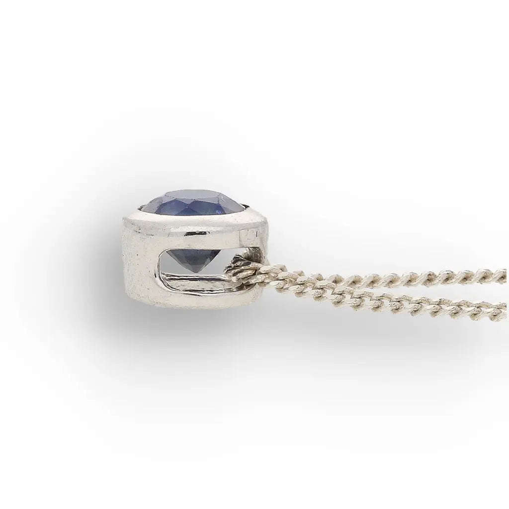 Sterling Silver Bezel Set Sapphire Solitaire Necklace