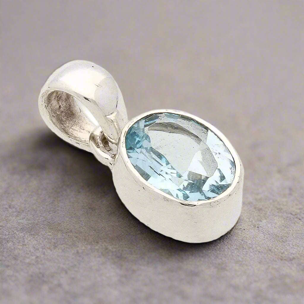Classic Oval Blue Topaz Sterling Silver Pendant