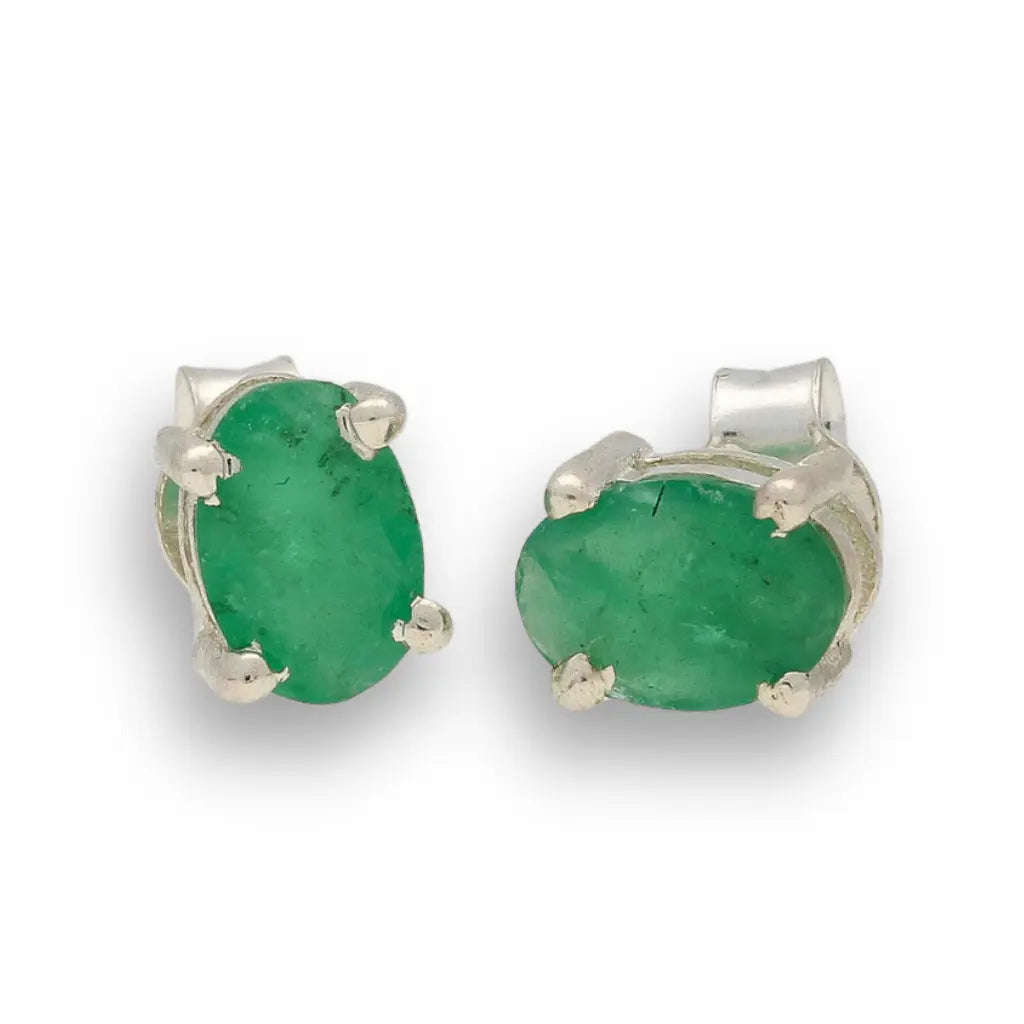 Natural Emerald Sterling Silver Stud Earrings - Timeless Radiance