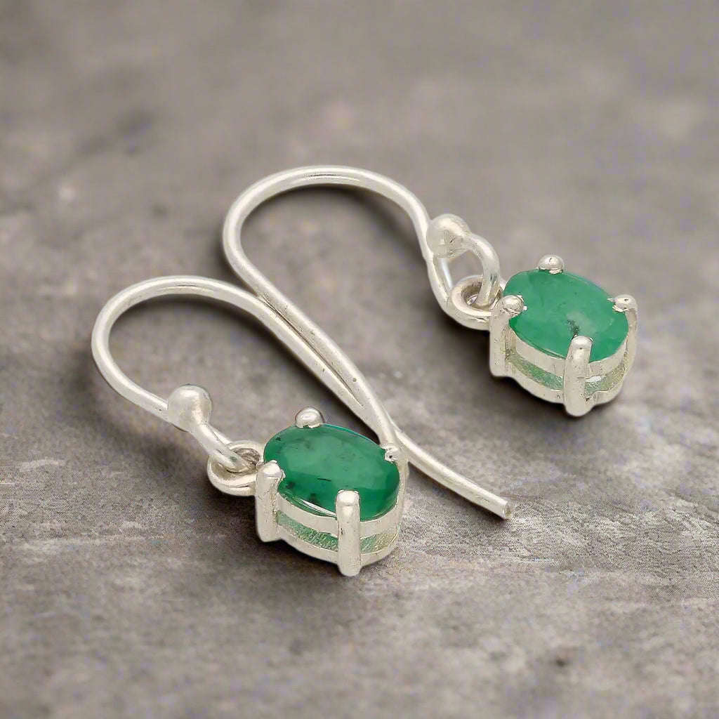 Natural Emerald Sterling Silver Dangle Earrings - Verdant Grace