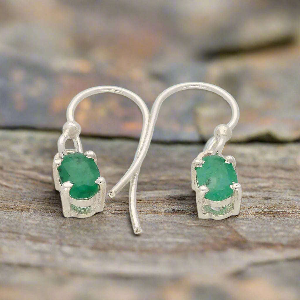 Natural Emerald Sterling Silver Dangle Earrings - Verdant Grace