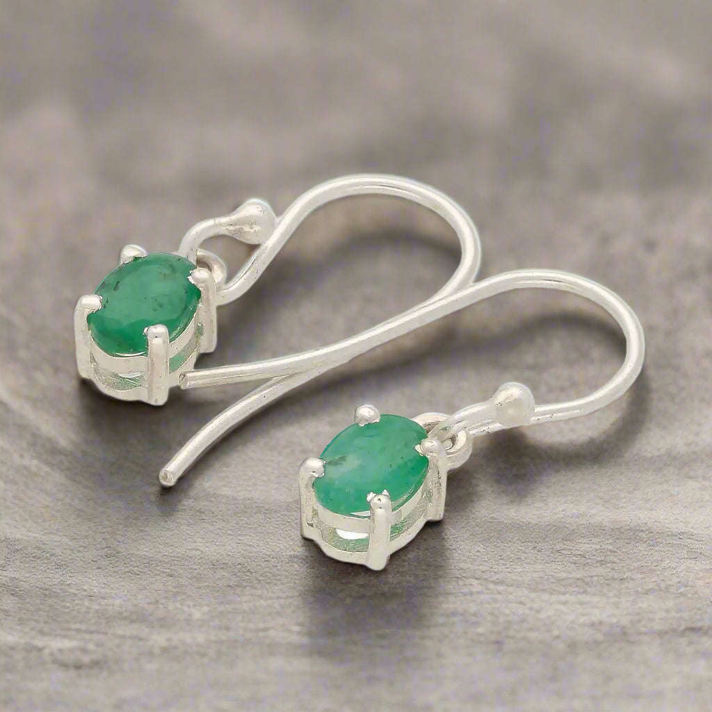 Natural Emerald Sterling Silver Dangle Earrings - Verdant Grace