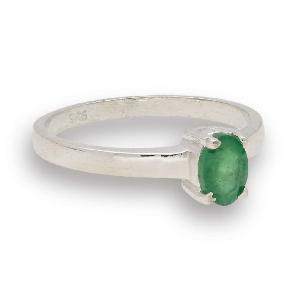 Sterling Silver Emerald Oval Solitaire Ring