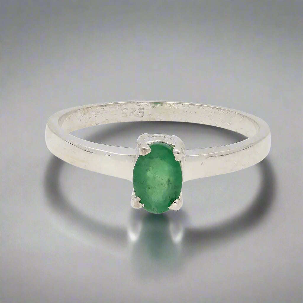 Sterling Silver Emerald Oval Solitaire Ring