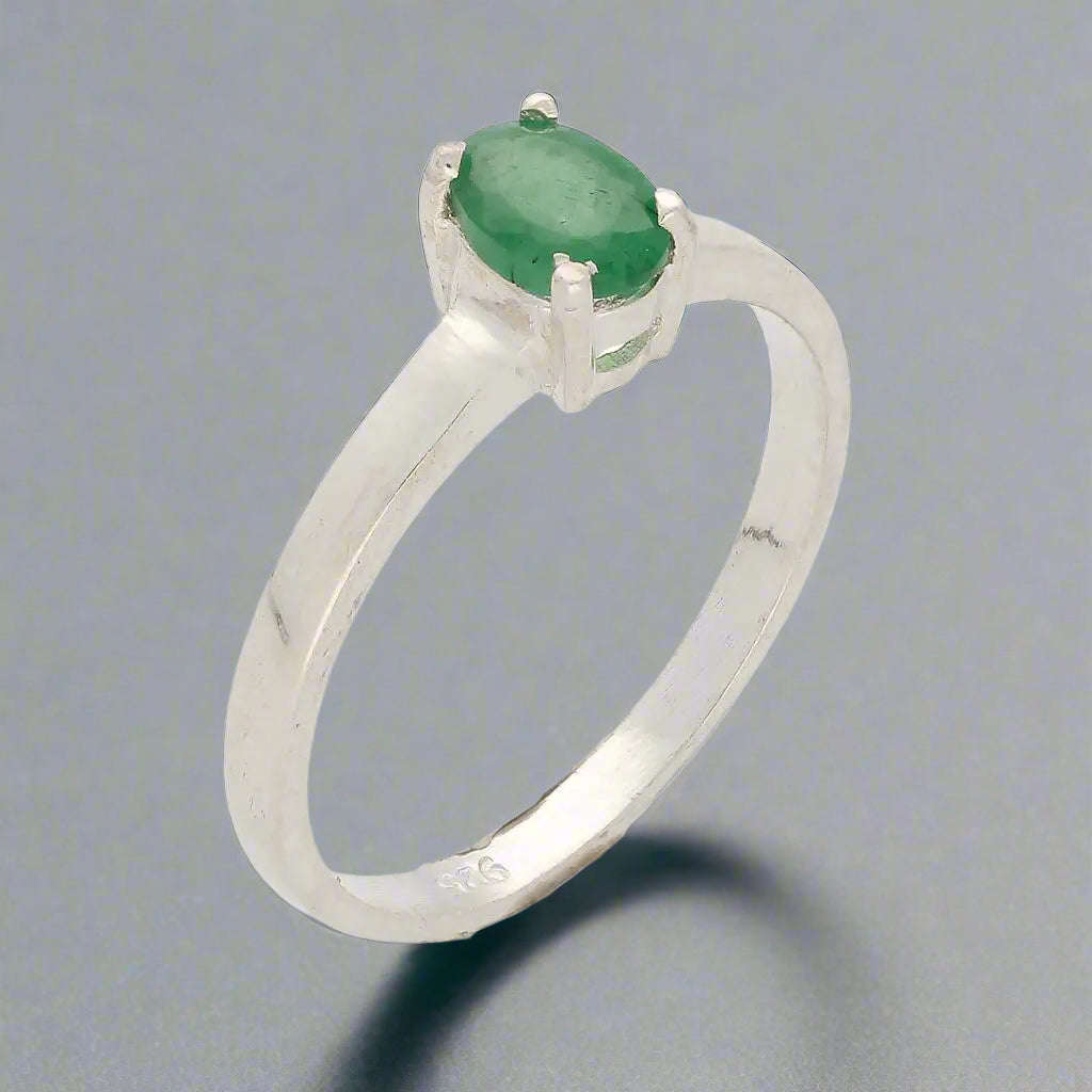 Sterling Silver Emerald Oval Solitaire Ring