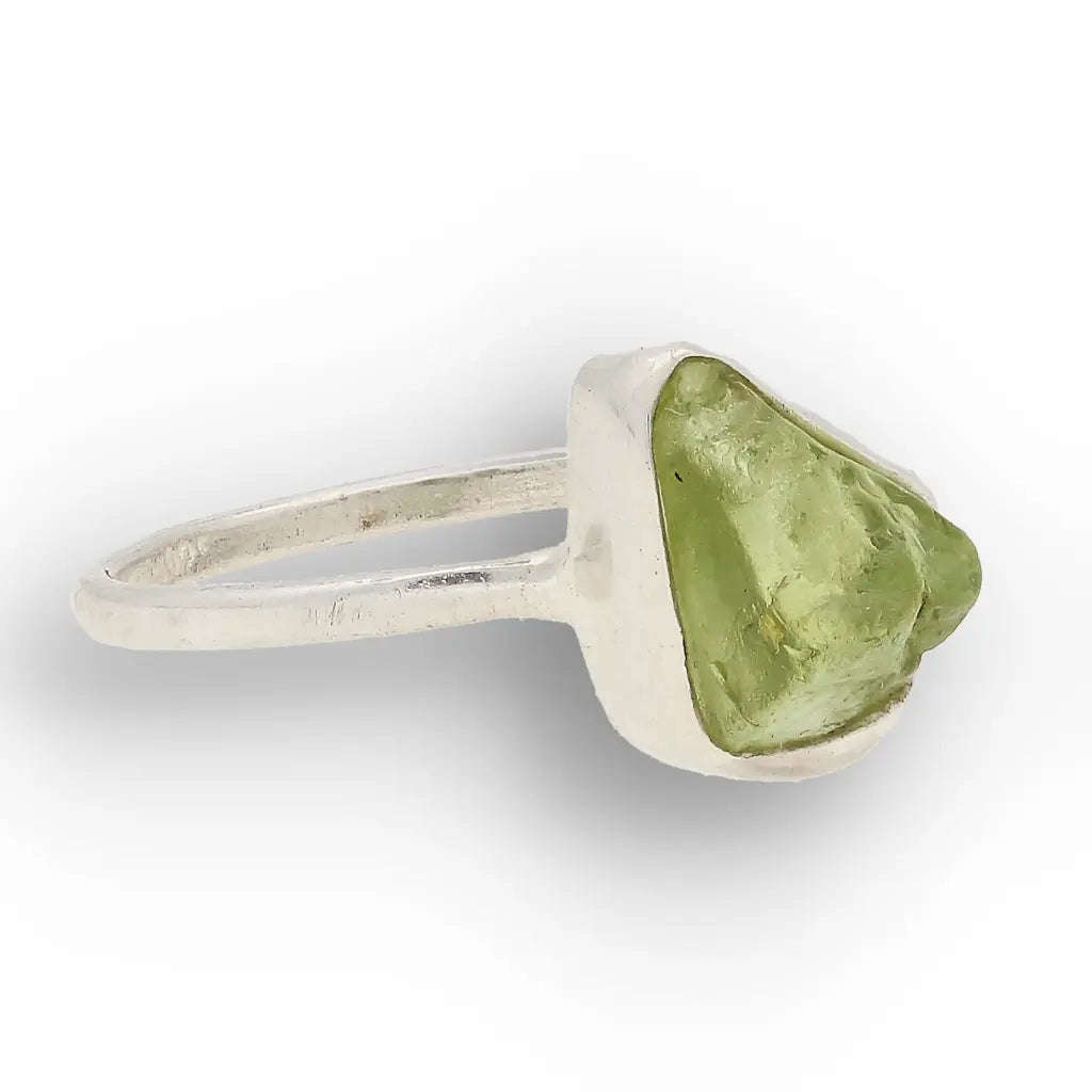 Sterling Silver Natural Rough Peridot Ring