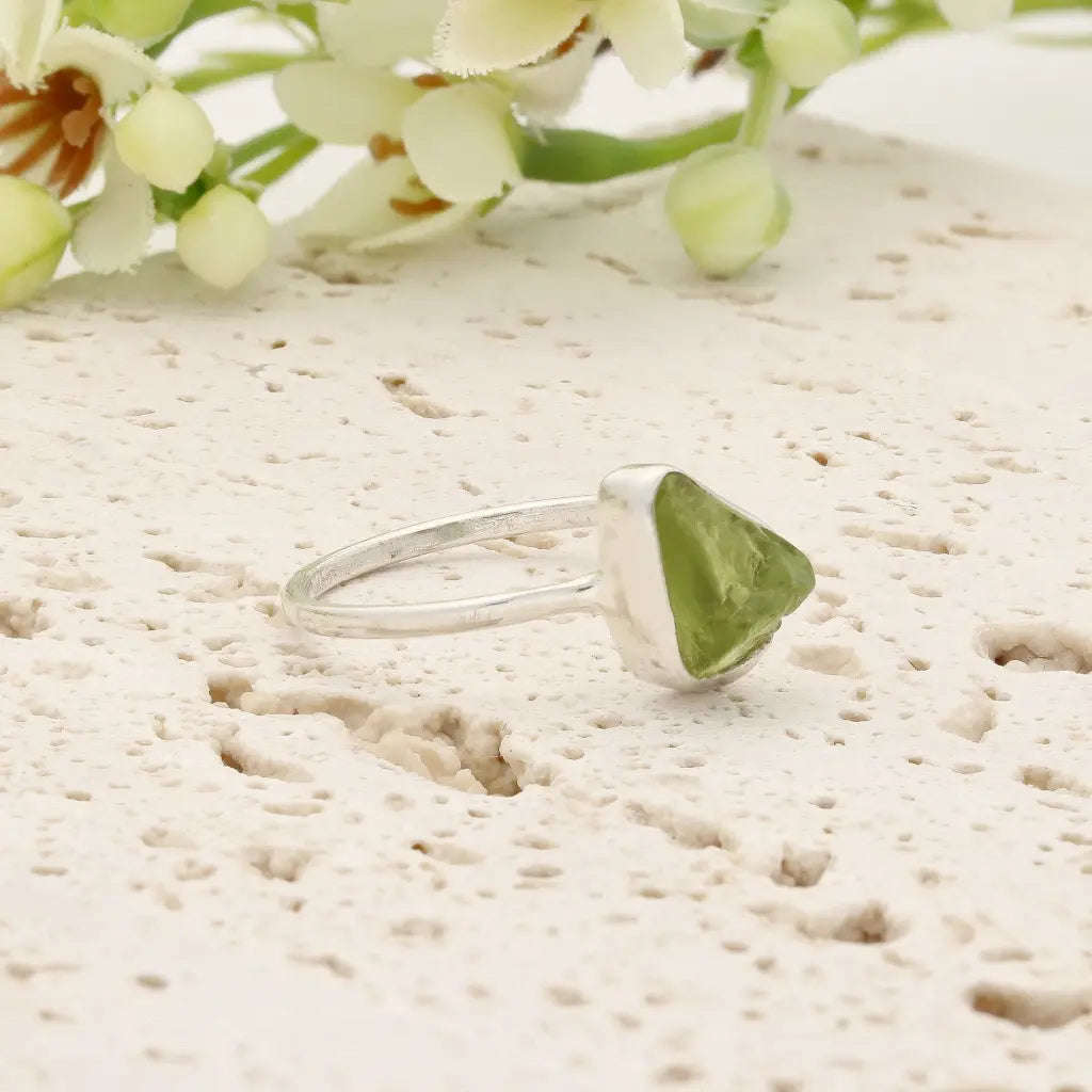 Sterling Silver Natural Rough Peridot Ring