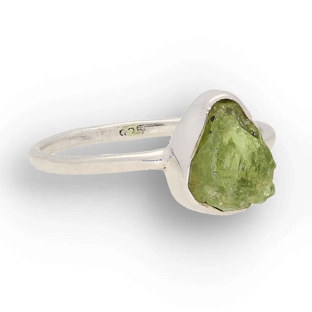 Sterling Silver Natural Rough Peridot Ring