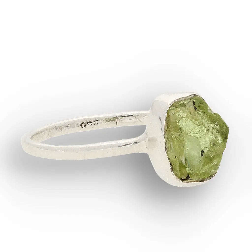 Sterling Silver Natural Rough Peridot Ring