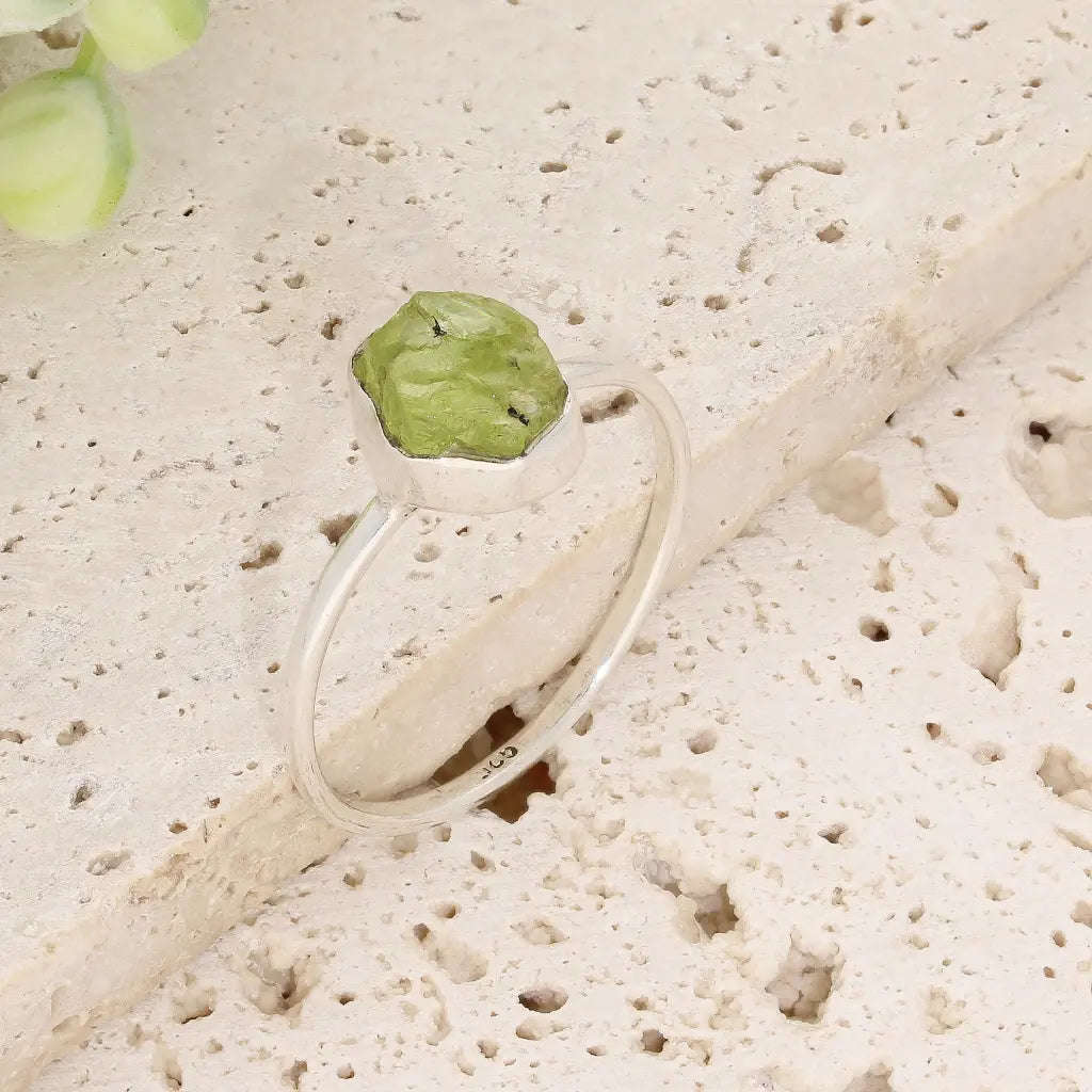 Sterling Silver Natural Rough Peridot Ring