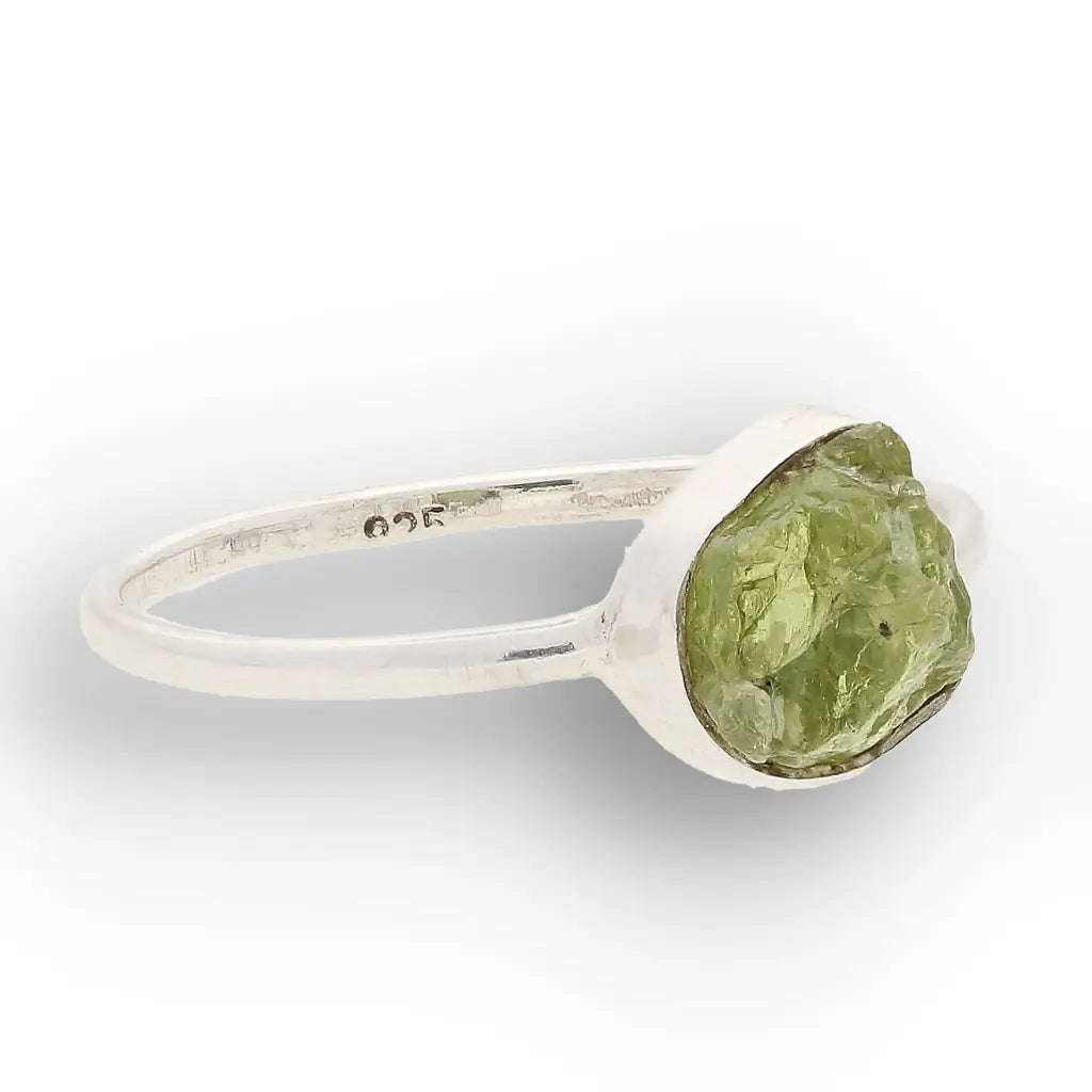 Sterling Silver Natural Rough Peridot Ring