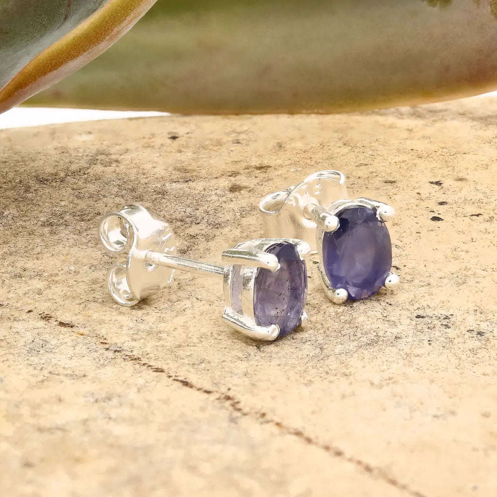 Oval Iolite Stud Earrings in Sterling Silver