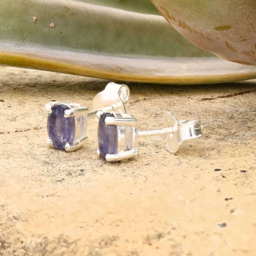 Oval Iolite Stud Earrings in Sterling Silver
