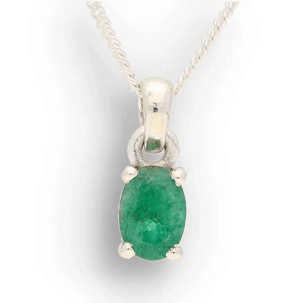 Sterling Silver Emerald Solitaire Necklace