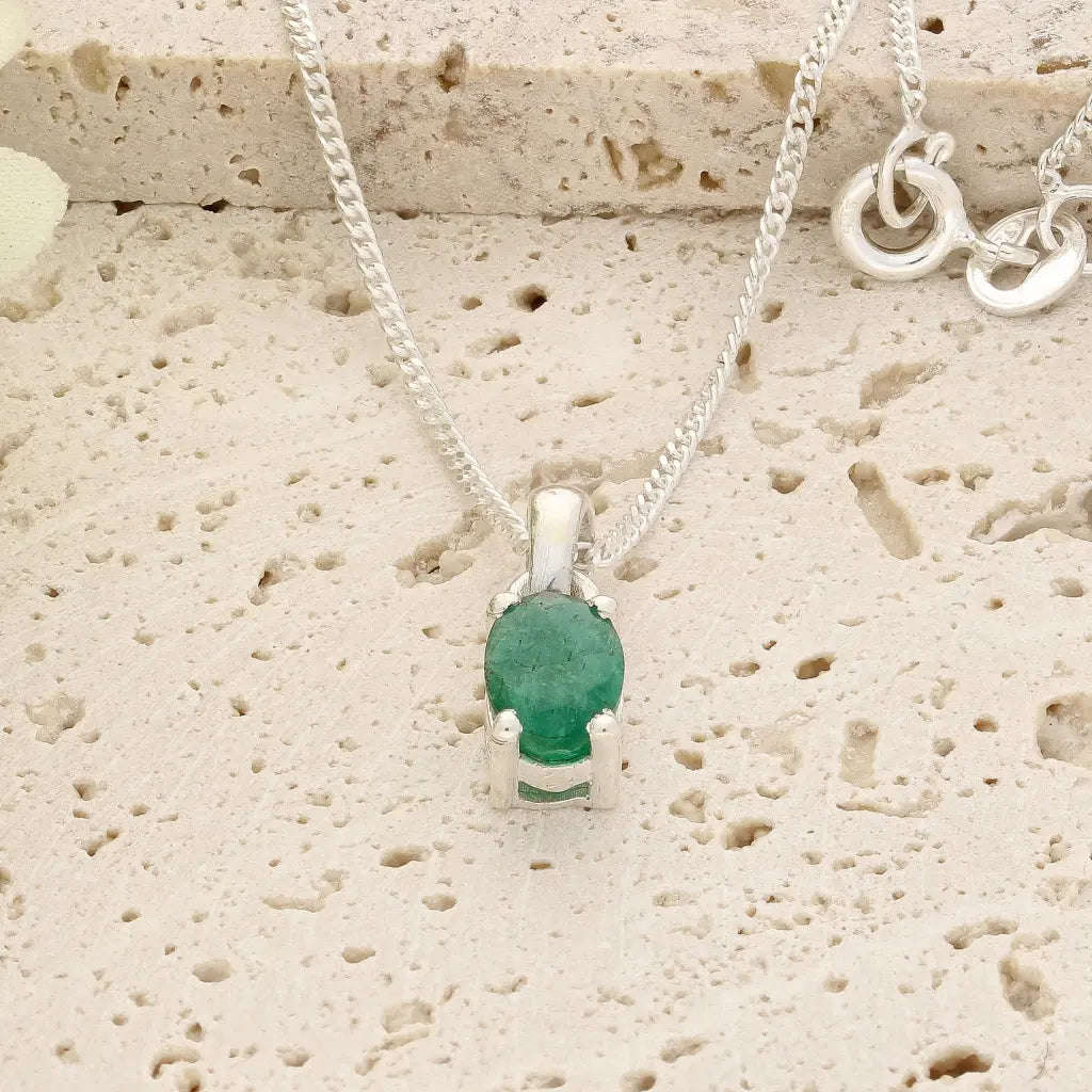 Sterling Silver Emerald Solitaire Necklace