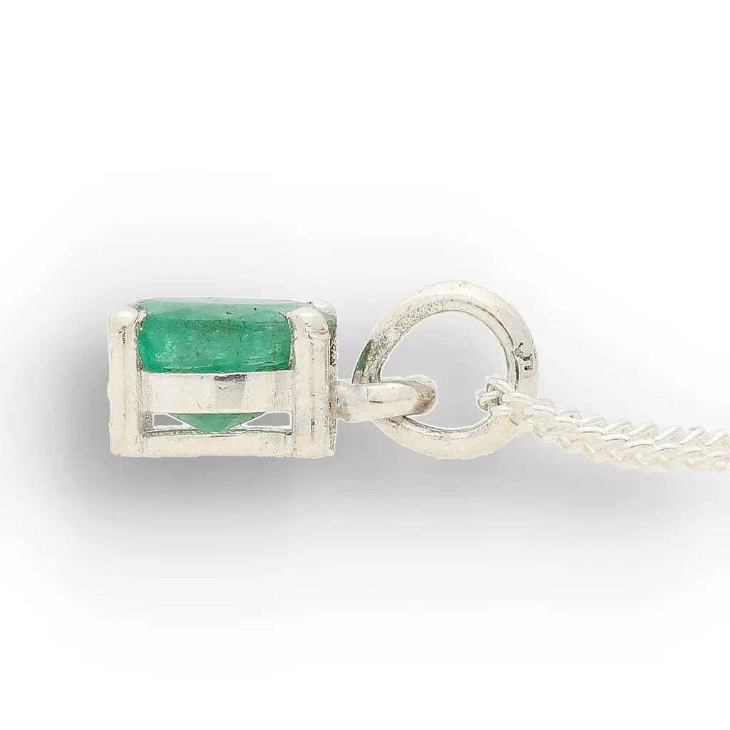 Sterling Silver Emerald Solitaire Necklace