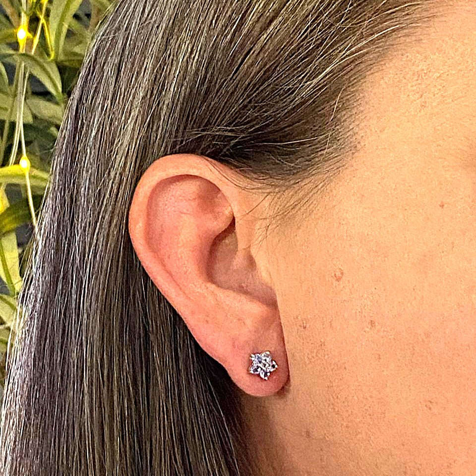 Eternal Blossom: Handcrafted Silver Earrings with Tanzanite Gems