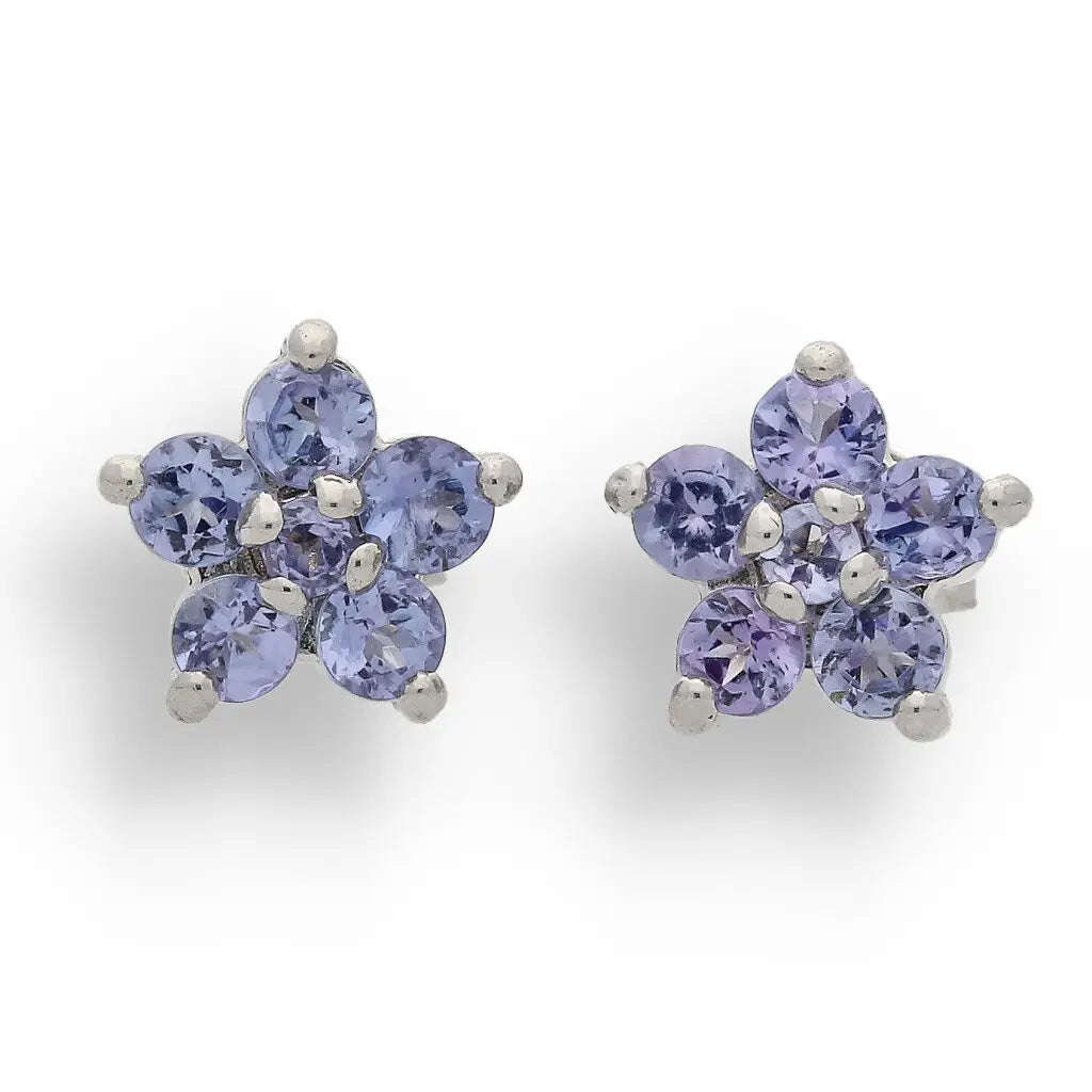 Eternal Blossom: Handcrafted Silver Earrings with Tanzanite Gems