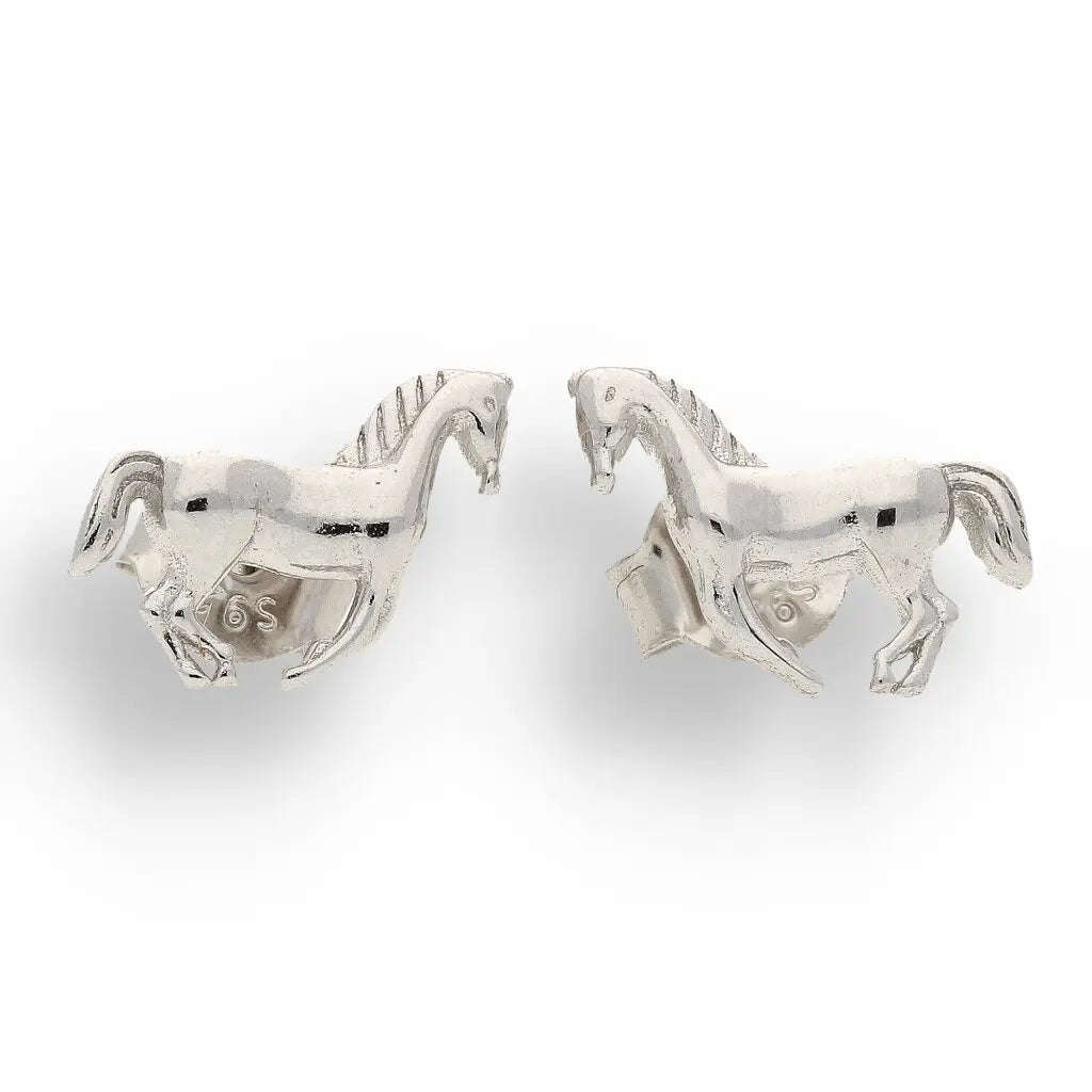 Sterling Silver Galloping Horse Stud Earrings
