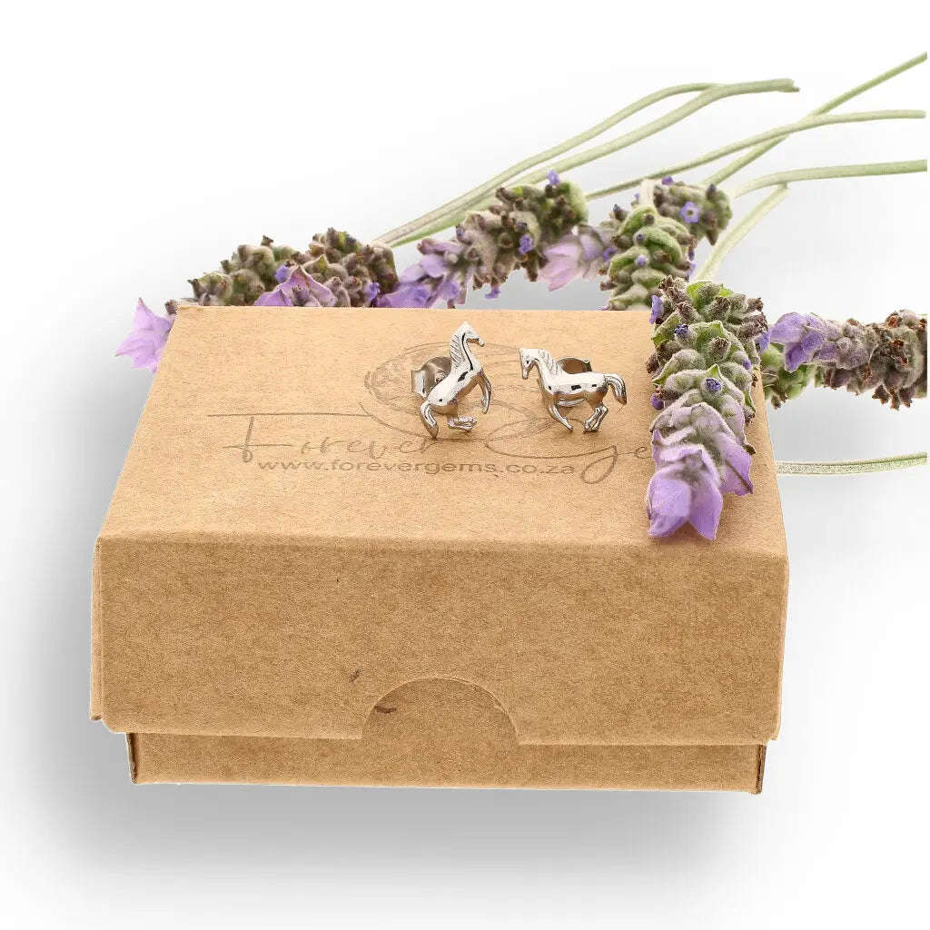Sterling Silver Galloping Horse Stud Earrings