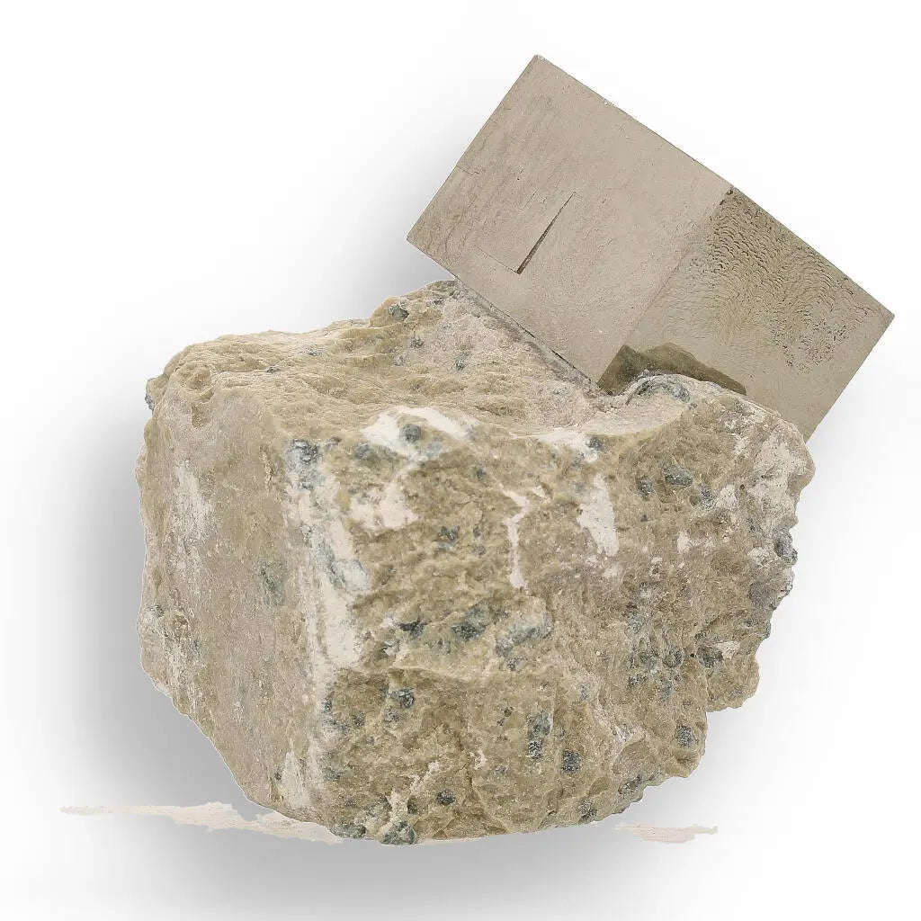 Natural Pyrite Cube  Sculptural Mineral Marvel with a Flat Base Display