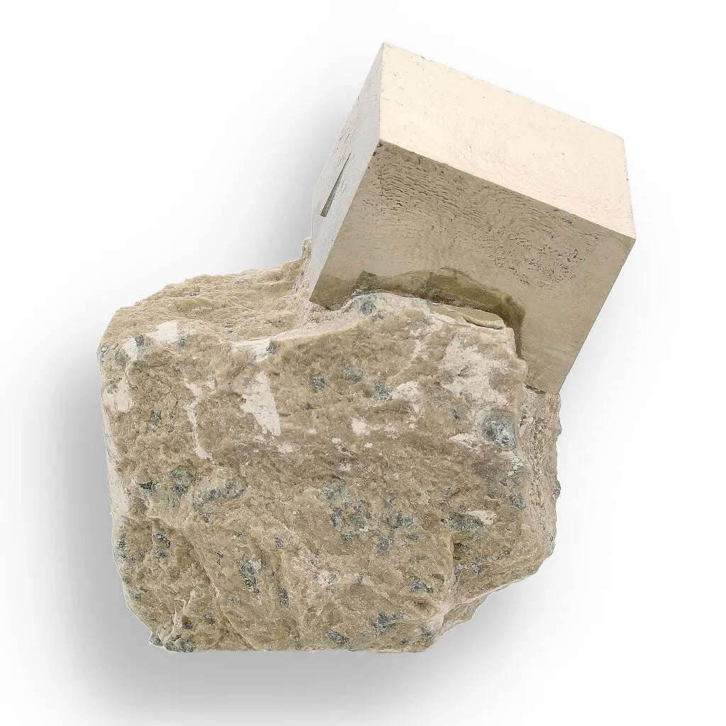 Natural Pyrite Cube  Sculptural Mineral Marvel with a Flat Base Display