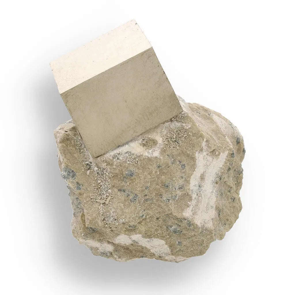 Natural Pyrite Cube  Sculptural Mineral Marvel with a Flat Base Display