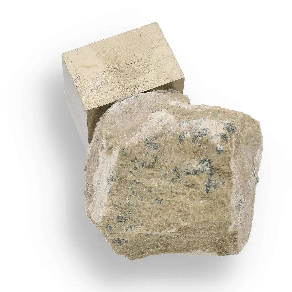 Natural Pyrite Cube  Sculptural Mineral Marvel with a Flat Base Display