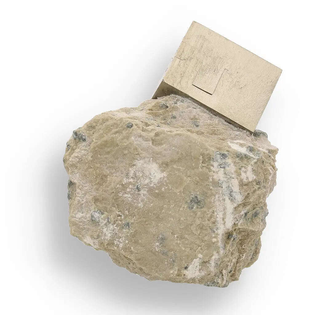 Natural Pyrite Cube  Sculptural Mineral Marvel with a Flat Base Display