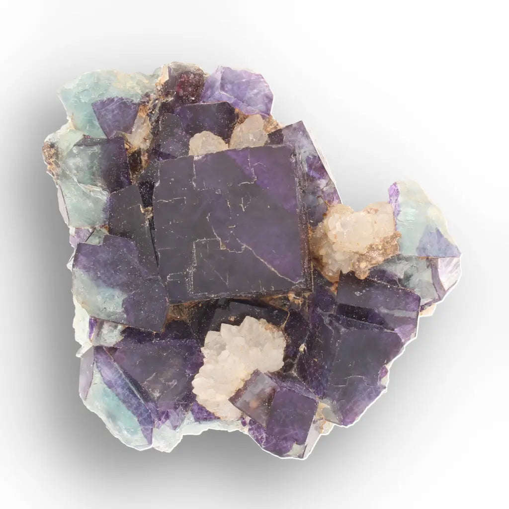 Purple & Blue-Green Fluorite with Quartz from Okorusu Mine, Namibia