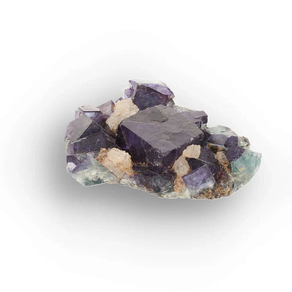 Purple & Blue-Green Fluorite with Quartz from Okorusu Mine, Namibia
