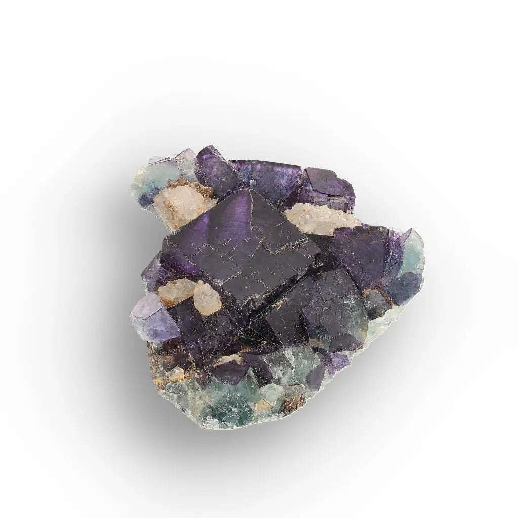 Purple & Blue-Green Fluorite with Quartz from Okorusu Mine, Namibia