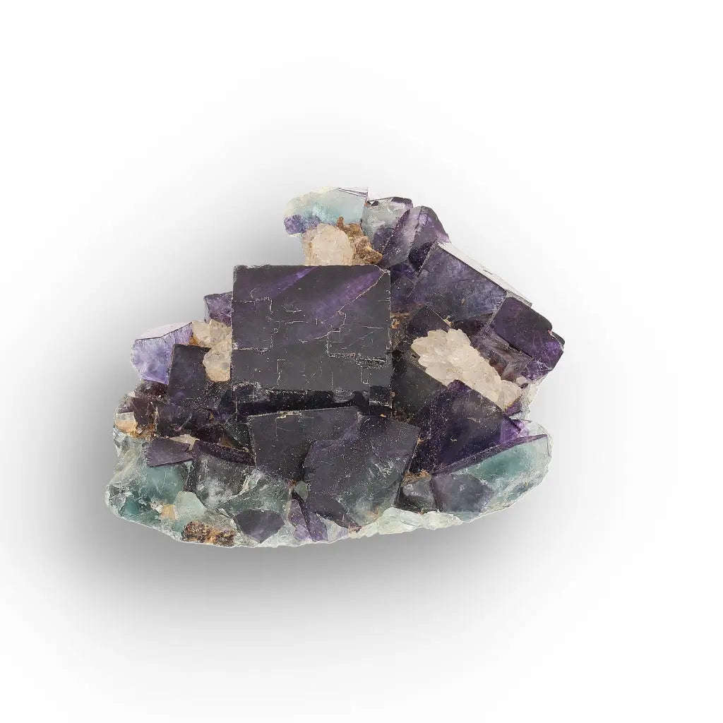 Purple & Blue-Green Fluorite with Quartz from Okorusu Mine, Namibia