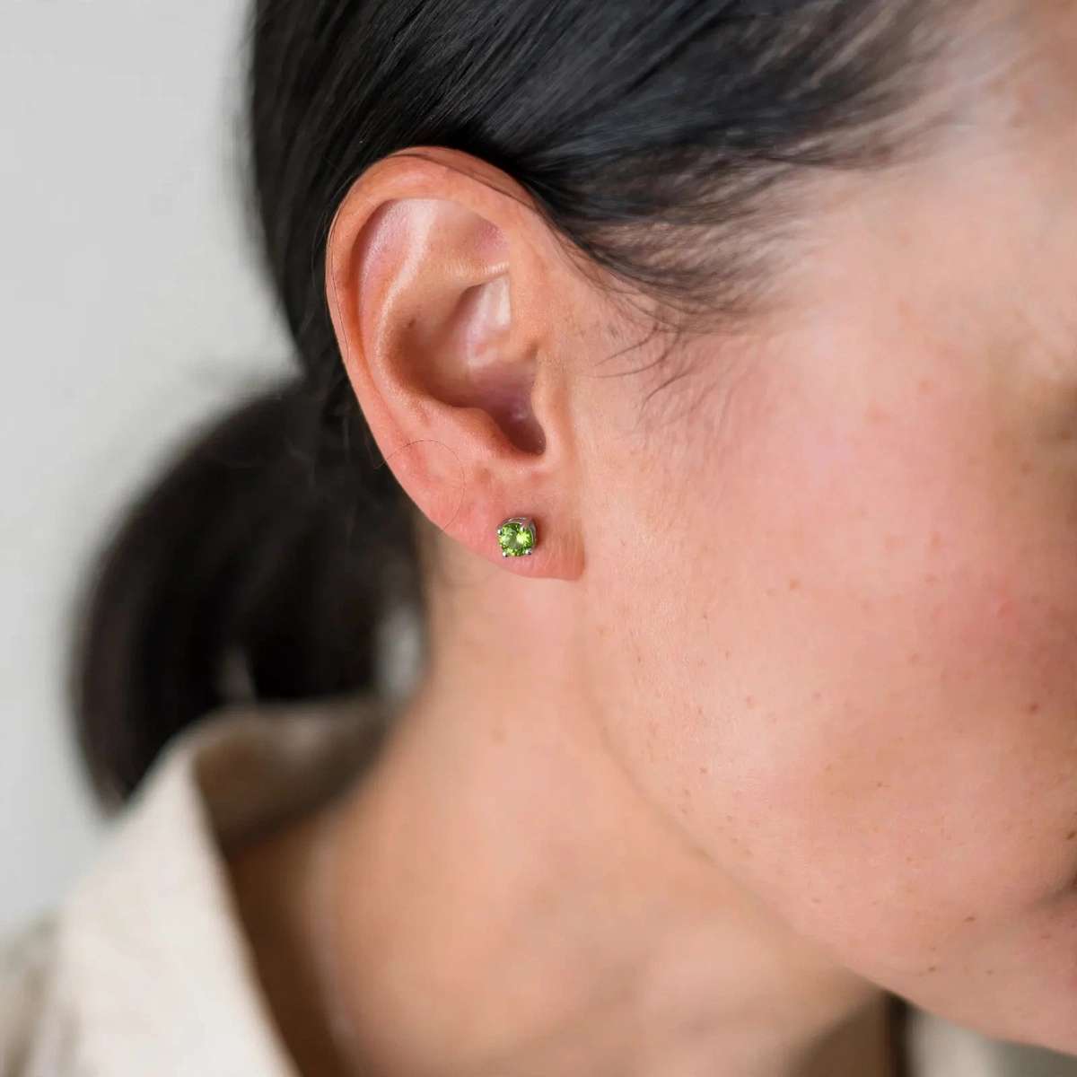 Sterling Silver Peridot Solitaire Stud Earrings 5mm
