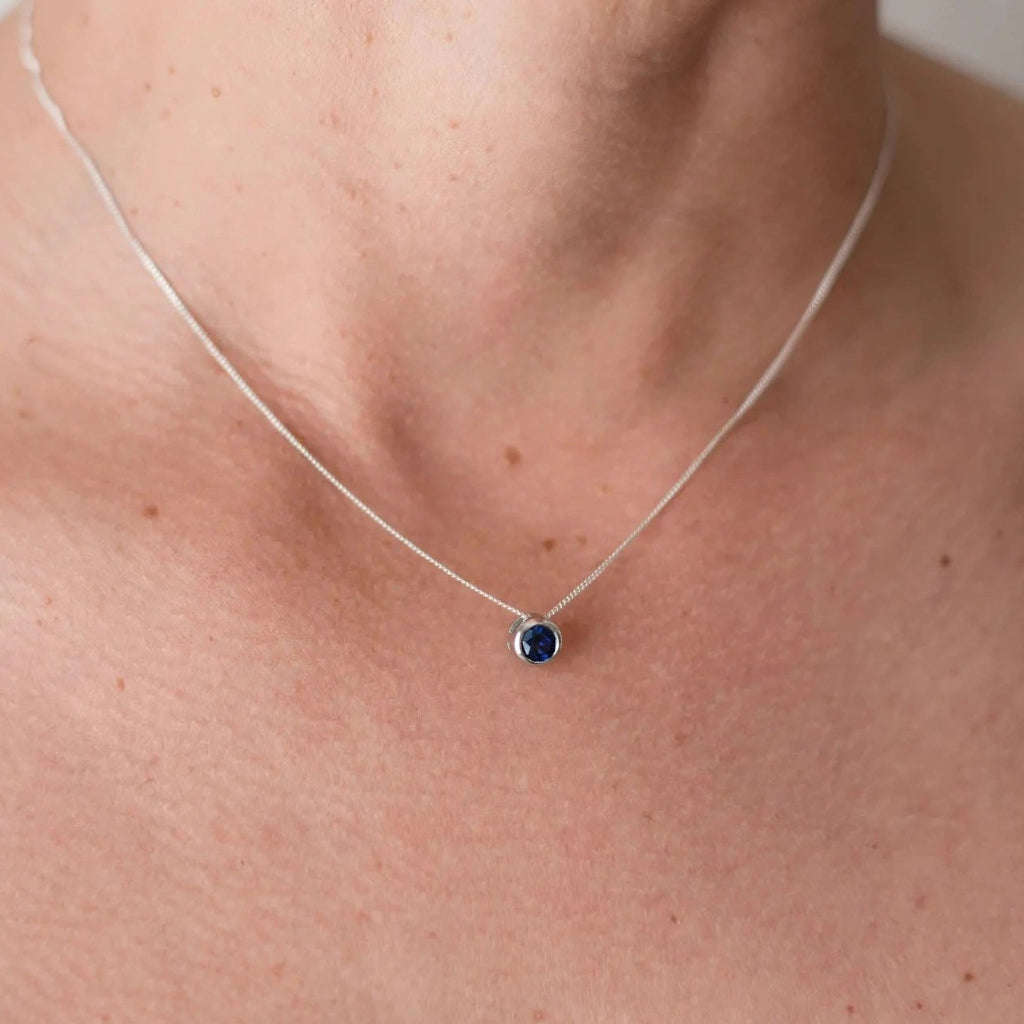 Sterling Silver Bezel Set Sapphire Solitaire Necklace