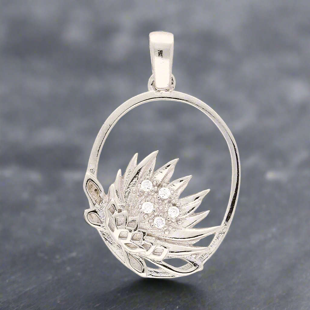 Silver Oval Protea Necklace