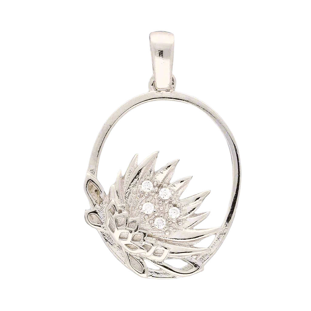 Silver Oval Protea Necklace