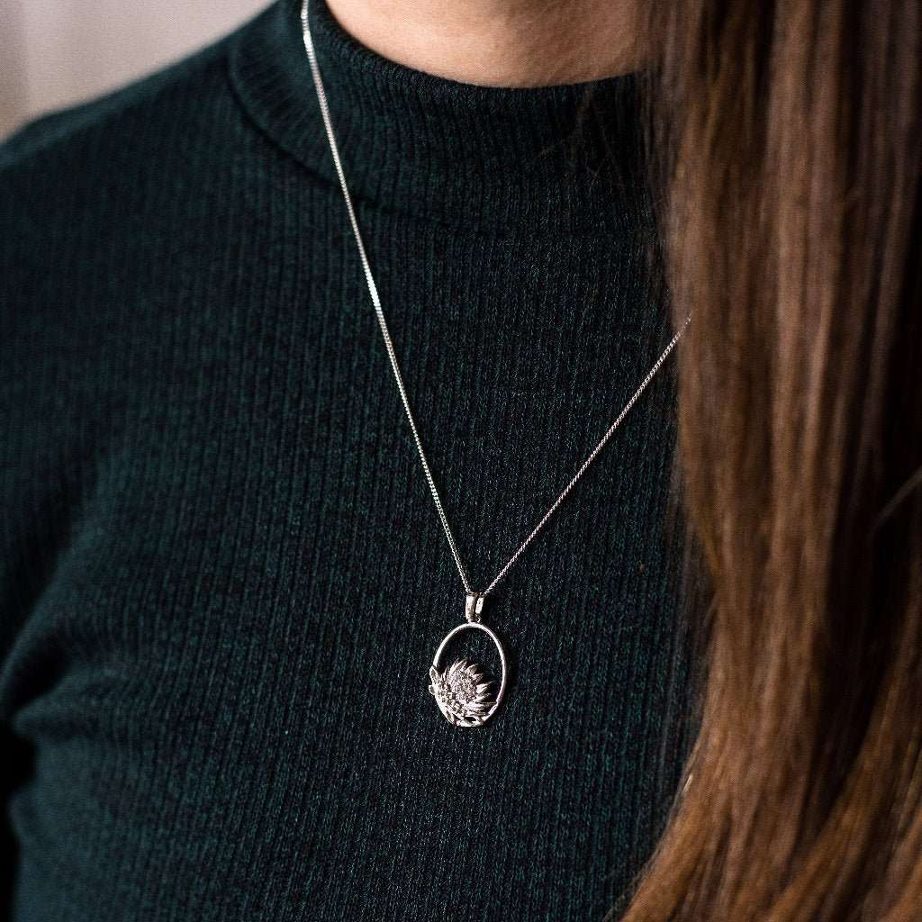 Silver Oval Protea Necklace
