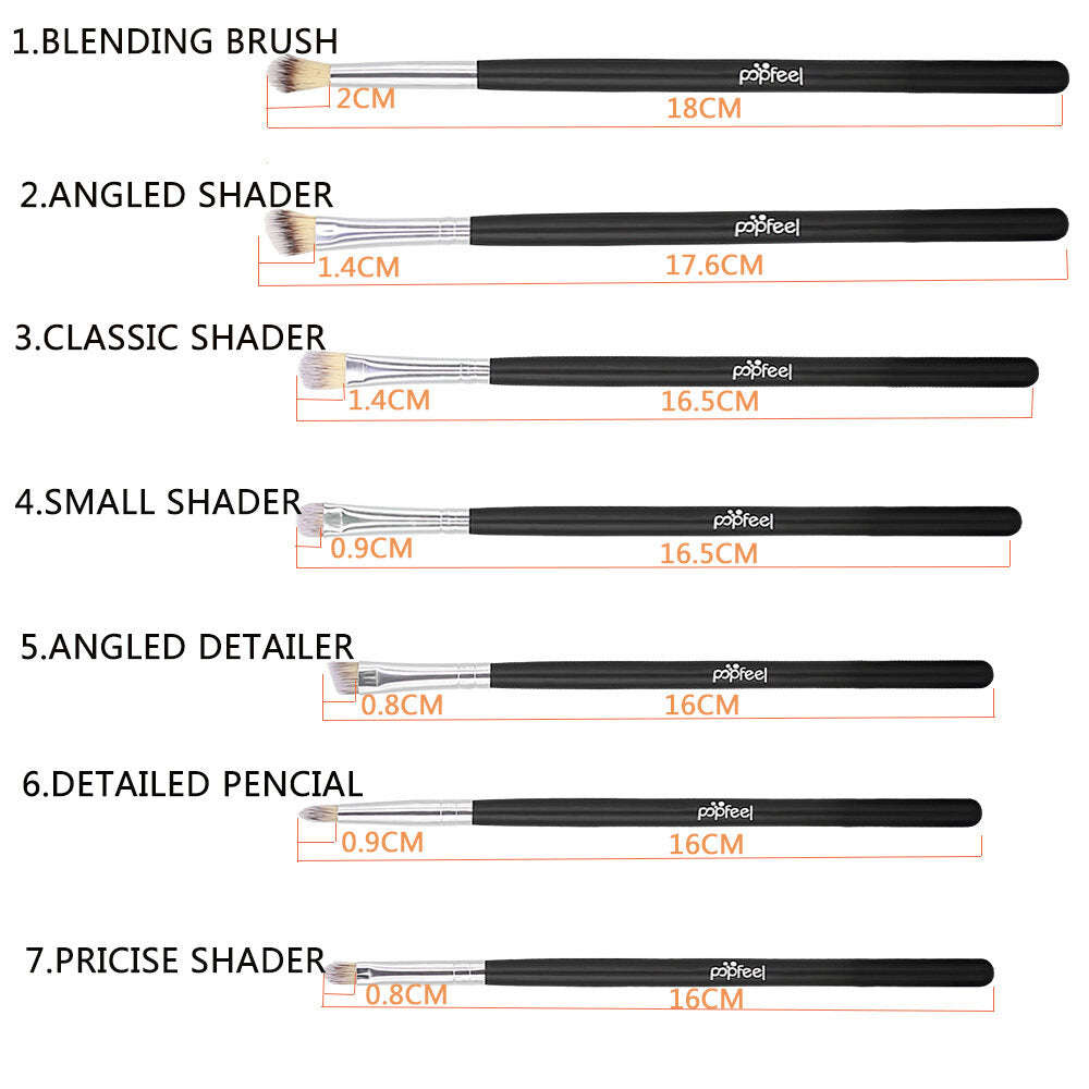 POPFEEL 7Pcs Makeup Brushes With Wooden Handle Smokey Makeup Eye Shadow Brush - White