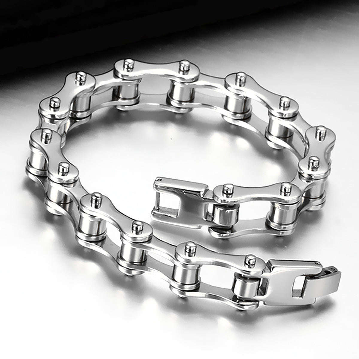 Silver Black Stainless Steel Motorcycle Bike Chain Bracelet For Men