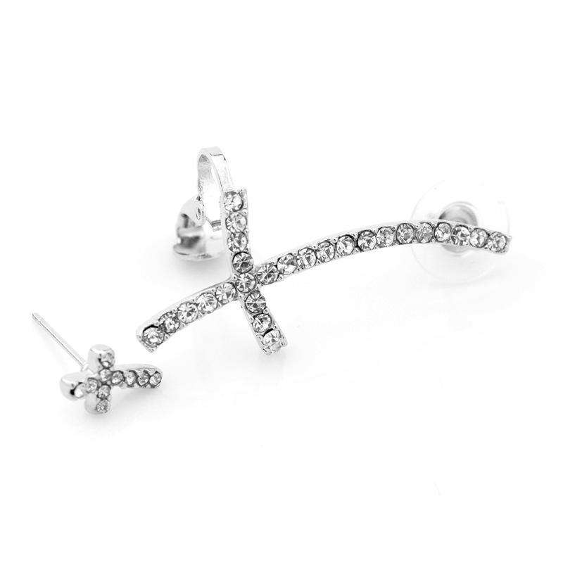 Stylish Ear Clip Long Cuff Earring Trendy Rhinestone Cross Silver Gold Earrings Jewelry ... - Silver